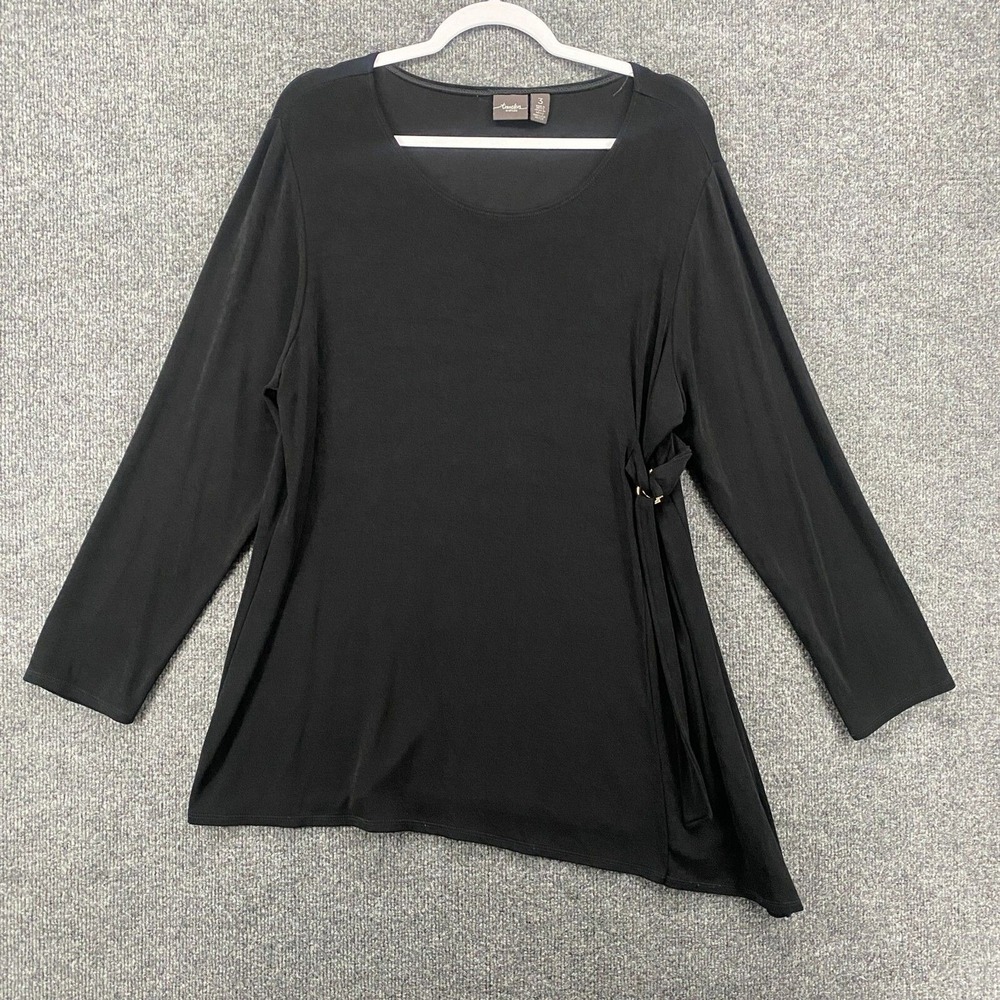 Chicos Travelers Blouse Top 3 Womens XL Black Asymmetrical Whimsigoth Lagenlook
